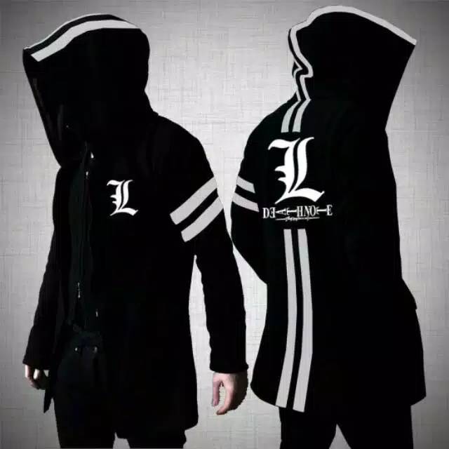 Jaket jubah anime death note hitam garis putih