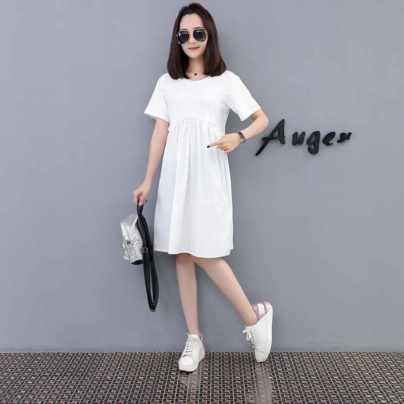 \u2764\u2764Girlmaid\u2764 Dress Swing Oversize Gaya Korea Warna Hitam/Putih Longgar Casual Ukuran 5XL untuk Wanita