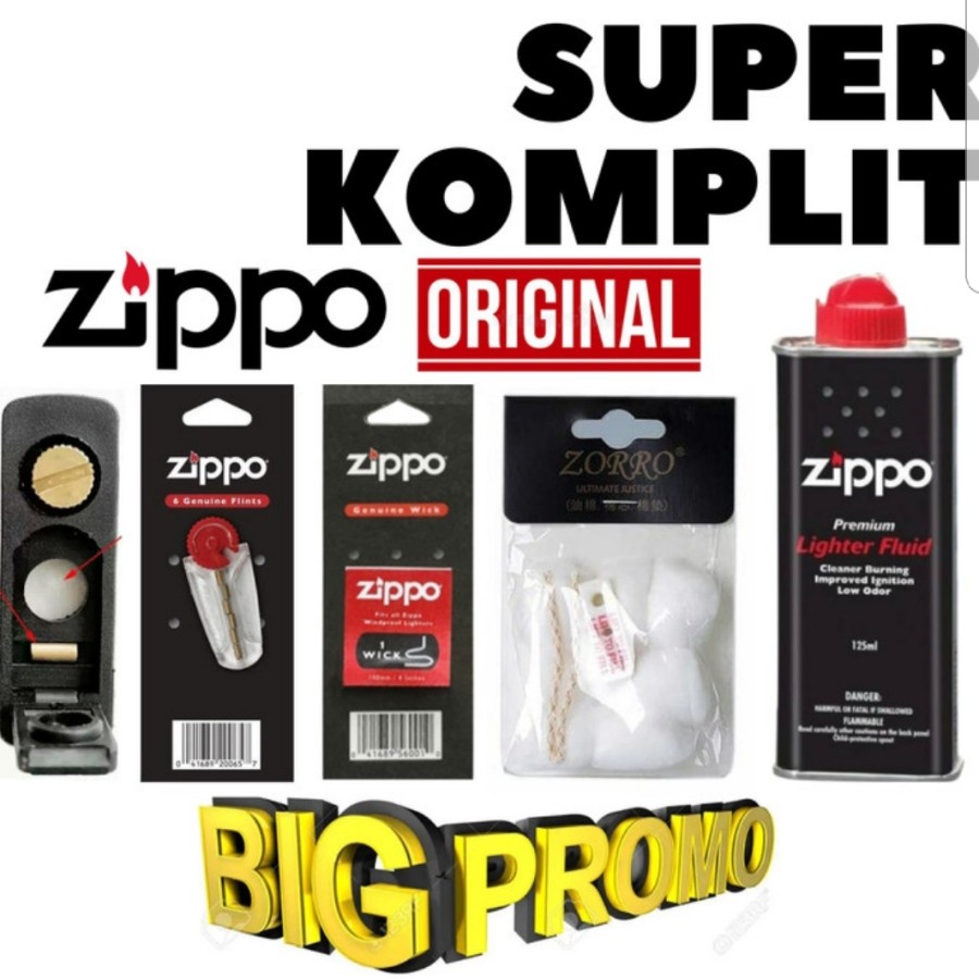 Paket Super Lengkap Minyak Zippo Plus Batu Zippo Dan Kapas Zippo Original