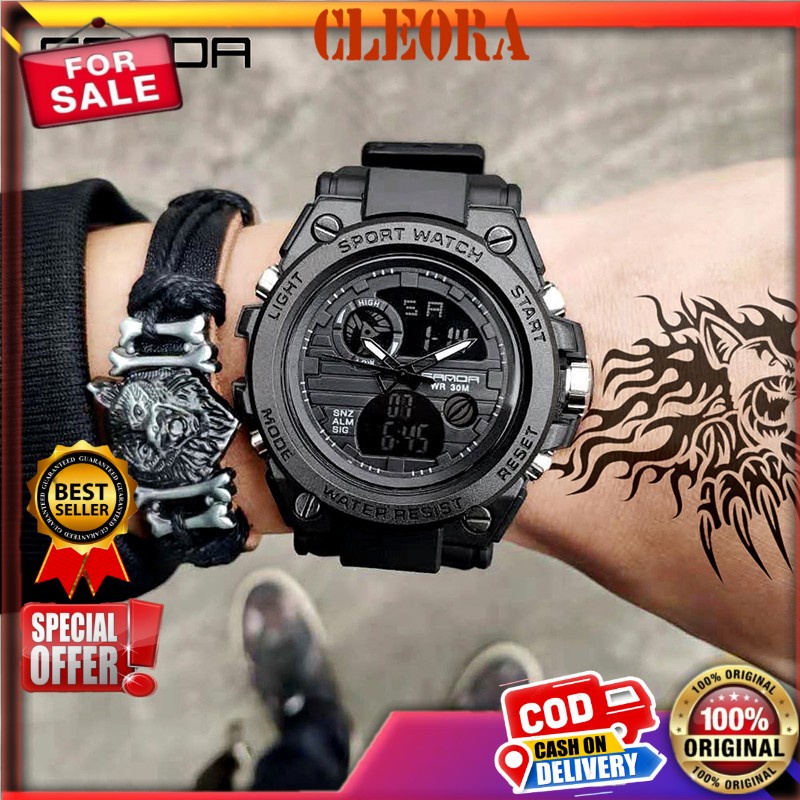 Jam Tangan Pria SANDA Original Digital Analog Tali Rubber Chronograph Anti Air Kekinian Jm Arloji Vi