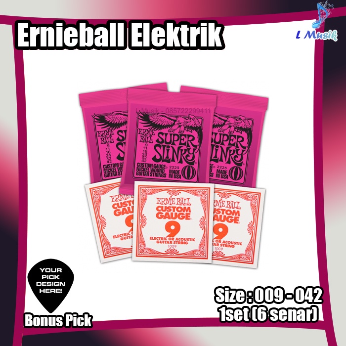 SENAR GITAR ERNIEBALL ELEKTRIK 09 SUPER SLINKY ELECTRIC GUITAR STRINGS 1 SET ERNIE BALL