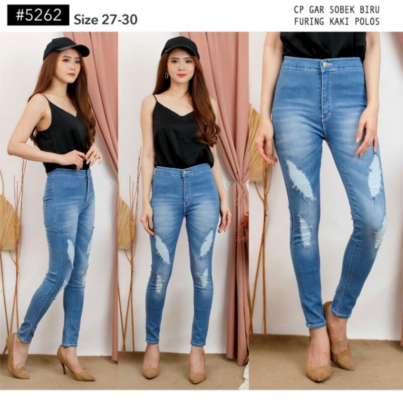 ARE_Celana Jeans Wanita/Cewek Pensil High Waist/HW Sobek Lapis Model Ter Baru Best Seller