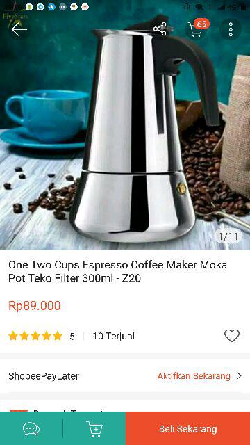 One Two Cups Espresso Coffee Maker Moka Pot Teko Filter 300ml - Z20