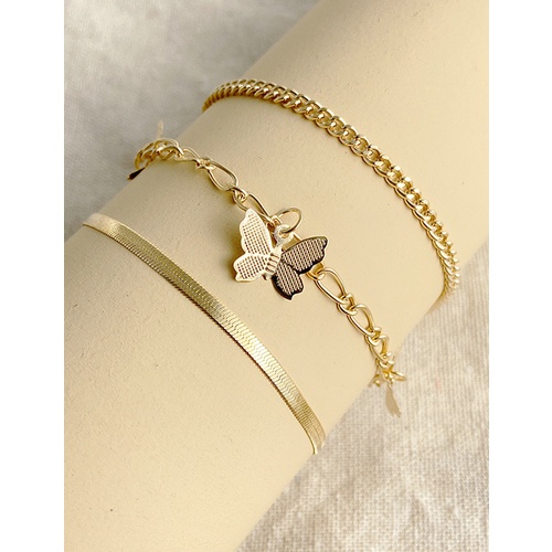 LRC Gelang Tangan Fashion Golden Alloy Butterfly Pendant Multilayer P64296