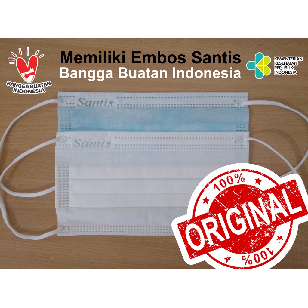 Masker Medis 3ply / Surgical Face Mask / Masker Bedah Santis Ealoop/masker medis 50 ply