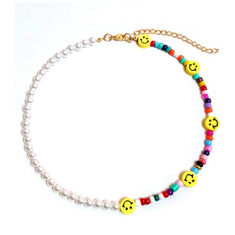 Kalung Choker Rantai Manik-Manik Mutiara Multilayer Bahan Akrilik Warna Pelangi Gaya Bohemia Untuk Wanita