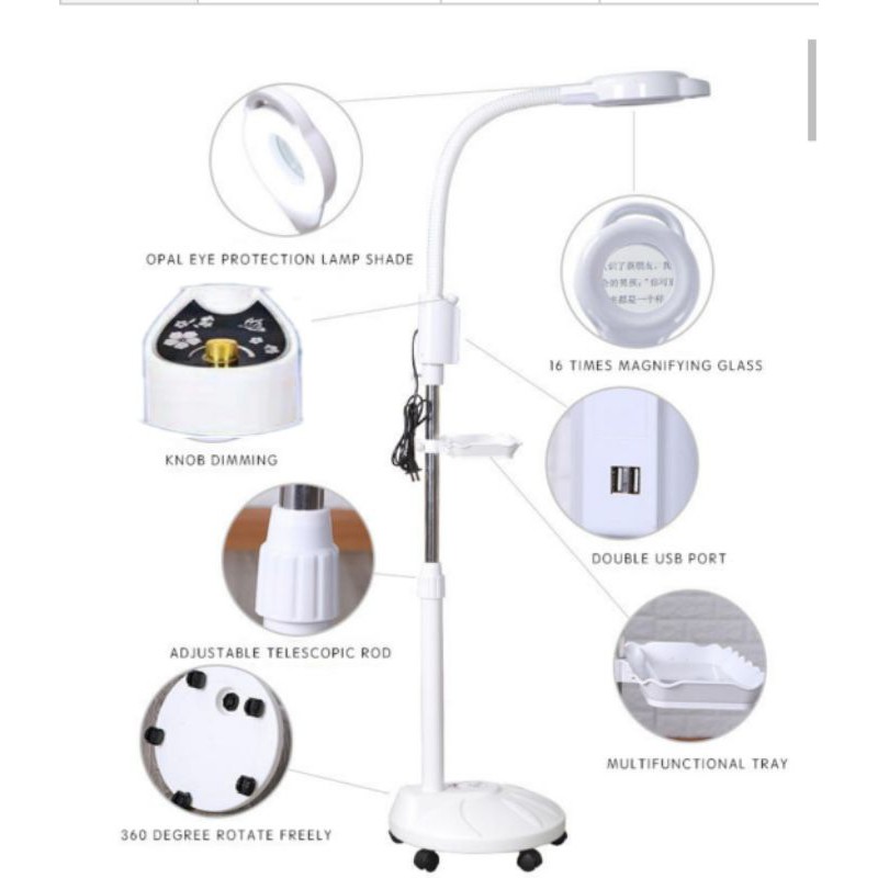 Lampu facial led roda dimming kaca pembesar sangat fleksibel klinik kecantikan magnifiying lamp