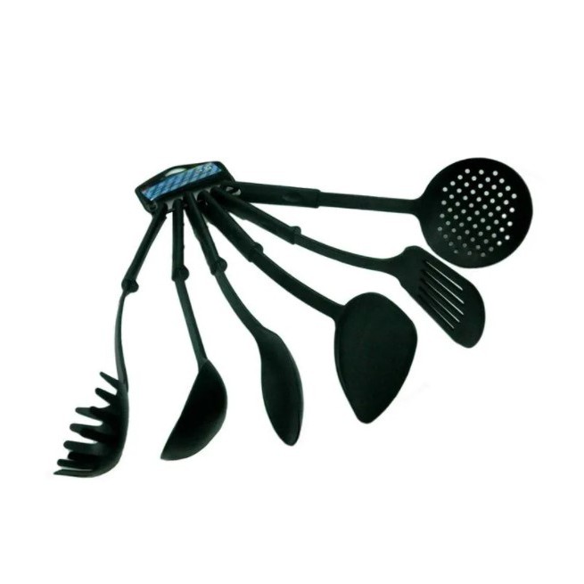 Spatula Besar Sutil Sodet Centong Sendok Sayur Nylon Set 6 in 1 Sutil (Hitam)