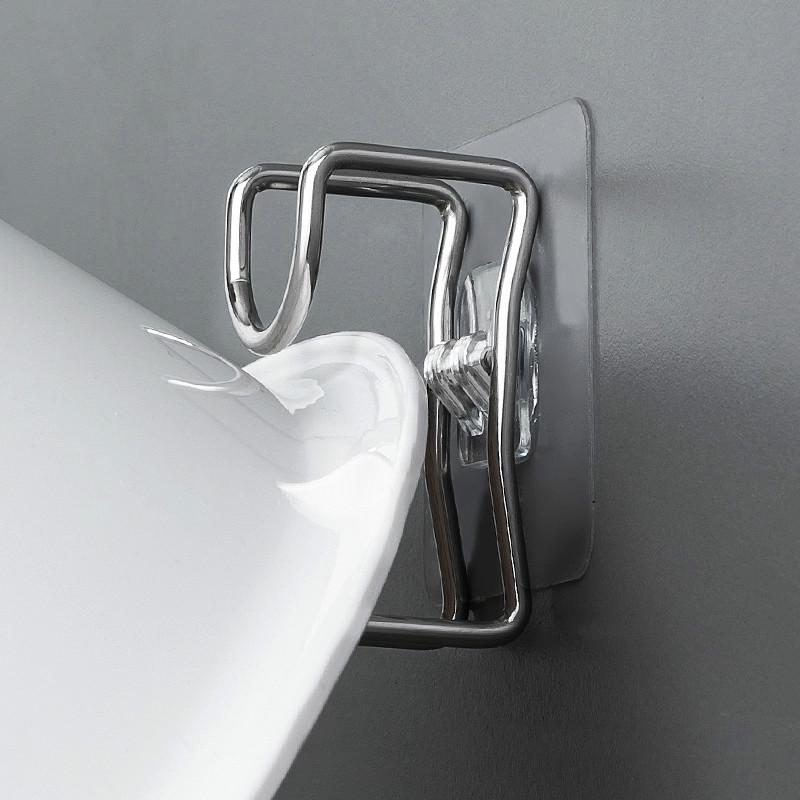 Stainless Steel Washbasin Rack / Nail-Free Wall Hanging Washbasin Storage Hooks / Self Adhesive Hooks