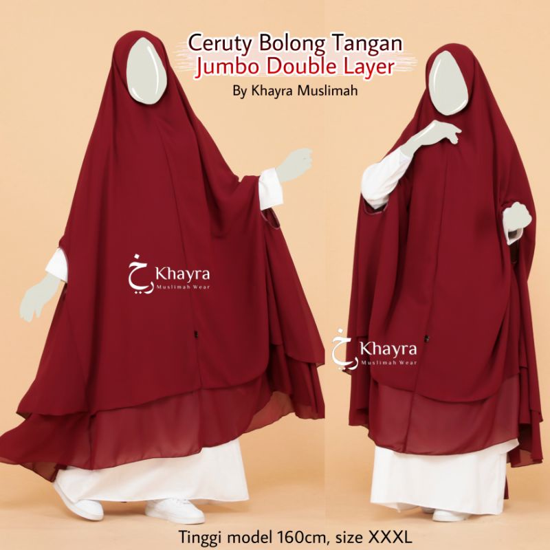 Khimar Ceruty JUMBO BOLONG TANGAN 2 Layer Murah Kerudung Syari Ceruti/Ceruty By Khayra Muslimah Wear