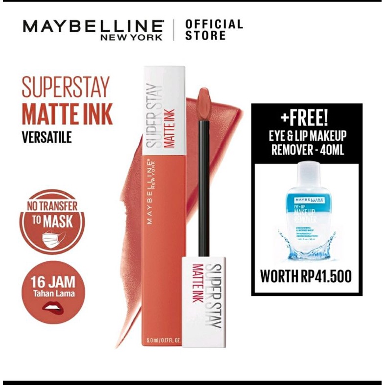 Maybelline On The Go Superstay Matte Ink Lipstik Kit - 210 Versatile Lipstick Free Makeup Remover