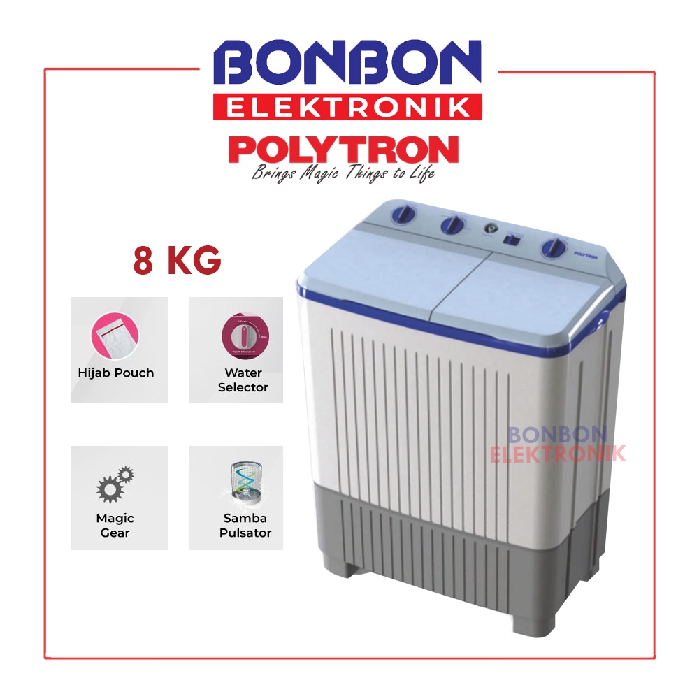 Polytron Mesin Cuci 2 Tabung 8KG PWM 8363B / PWM8363 / 8363 B