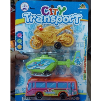 mainan bus sepeda motor dan helicopter isi 3 city transport MO