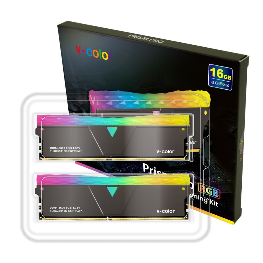 V-COLOR DDR4 Prism Pro Black RGB Memory 16GB (2x8GB) 3600MHz OC RAM PC