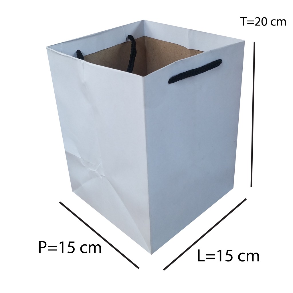 

PAPER BAG Polos Custom Tas Kertas Kraft Putih Ukuran PLT 15x15x20 Wadah Toples Souvenir Produk Murah