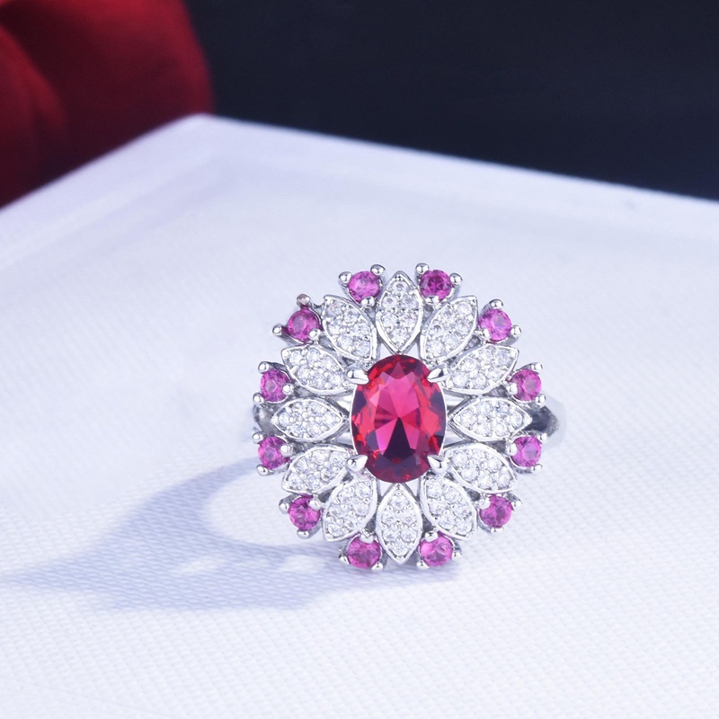 Fancyqube Cincin Model Terbuka Bentuk Bunga Oval Bahan Cubic Zirconia Biru Gaya Vintage Untuk Wanita