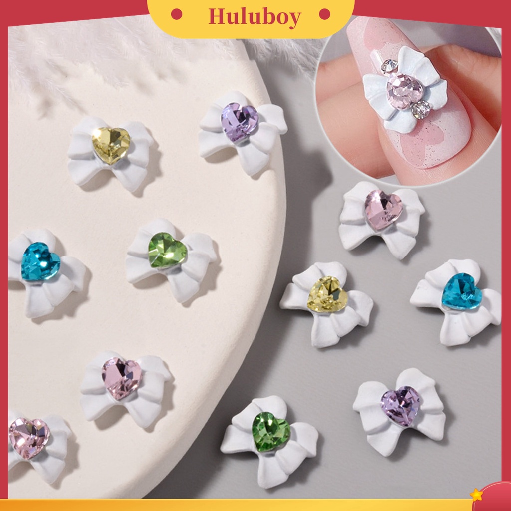 Huluboy Huluboy♡ 2pcs Charms Berlian Imitasi Bentuk Hati Pita Untuk Aksesoris Nail Art