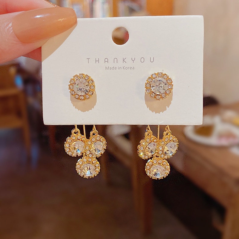 Anting Tusuk Gantung Bahan Sterling silver 925 Hias Zircon Gaya Mewah Berkilau Untuk Wanita