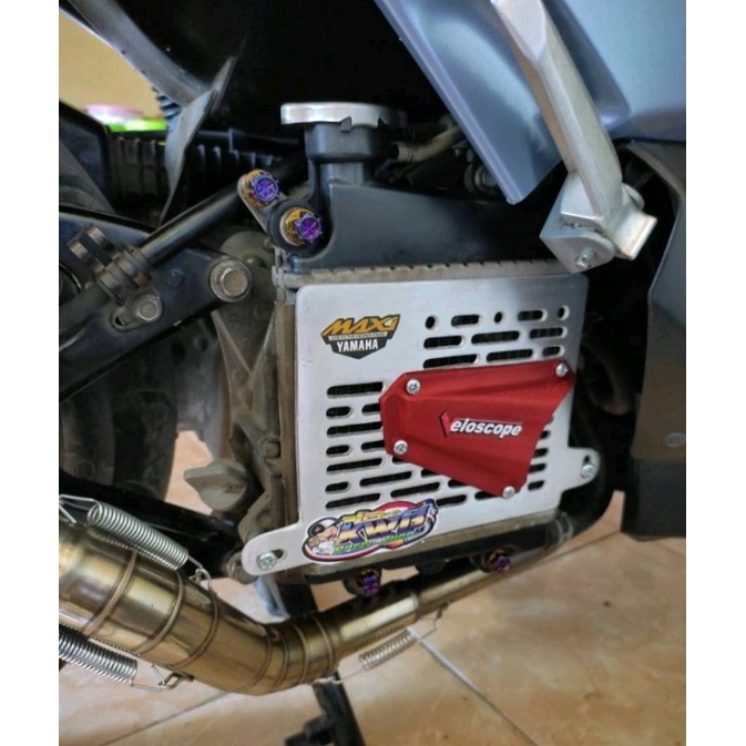 Tutup cover radiator cnc NMAX N max nmax aerox lexi almunium cnc MAXI motif garis plus baut boshing