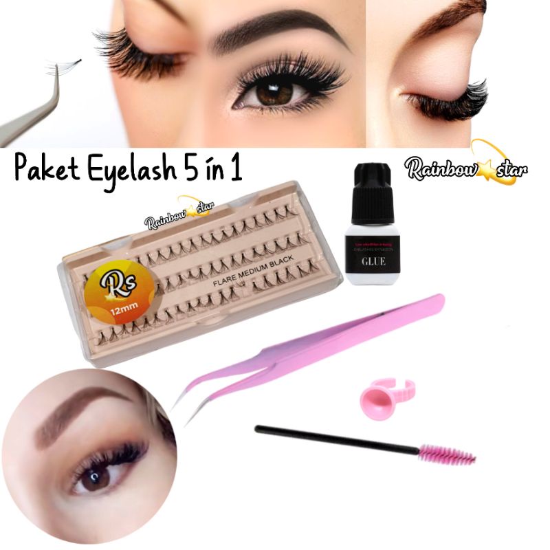 Paket Bulumata Tanam Lem Tanpa Pedih 6 In 1 / Paket Eyelash Extension Diy + Remover / Bulu Mata Extension Sendiri