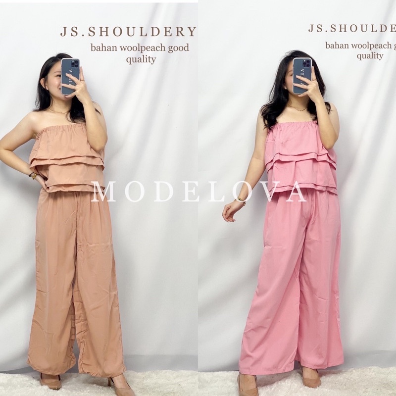 MDLV ~ Jumpsuit Shouldery Jumpsuit Sabrina Celana Panjang Fashion Wanita