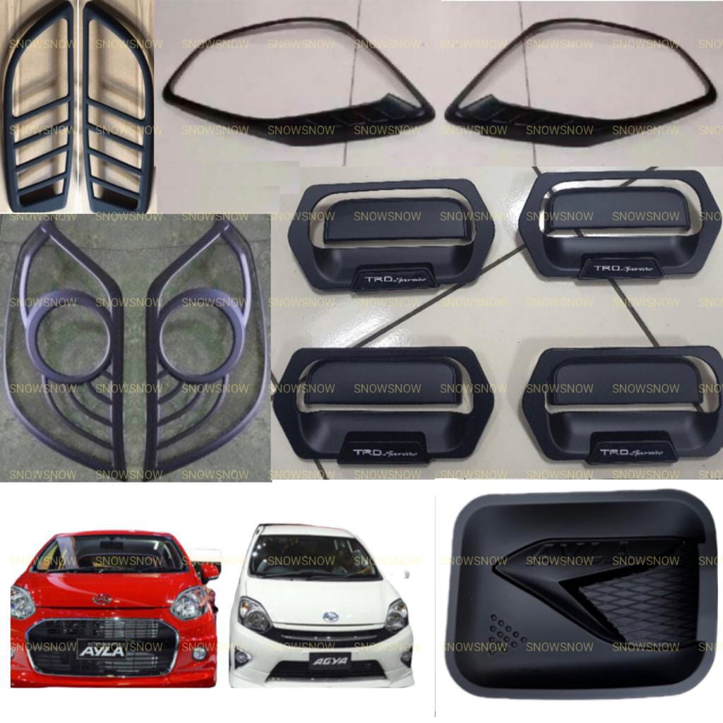 Paket Garnish Depan Belakang Outer Handle Tank Cover Exclusive Agya Ayla 2013 2016 TRD Hitam Chrome