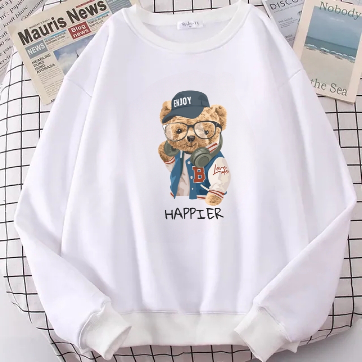 Basic Sweater Dewasa Teddy Bear Happier Bahan Fleece Tebal Halus