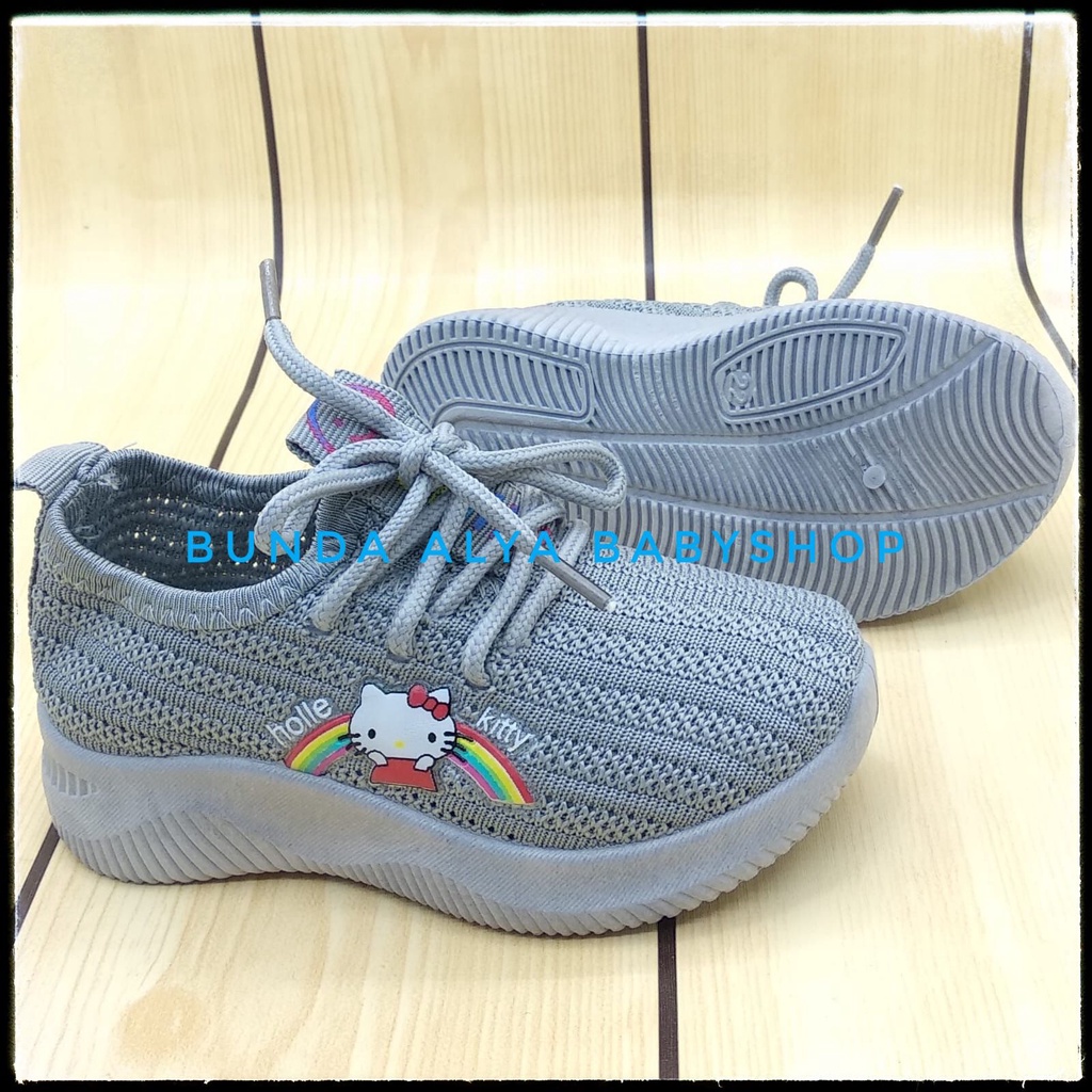 Sepatu Anak Perempuan IMPORT Usia 2 3 4 Tahun ABU Motif Karakter Kucing Lucu - Sepatu Anak Cewek Lentur Alas Karet Anti Licin 22 - 25