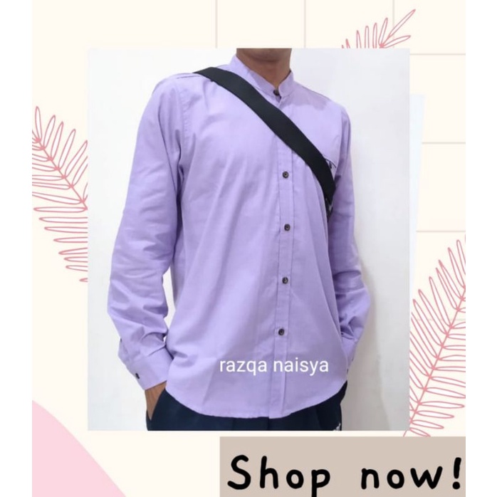 Kemeja Pria warna Lilac terlaris /Koko Kemko Pria Modern polos /Best Kemeja koko Pria warna Ungu mud