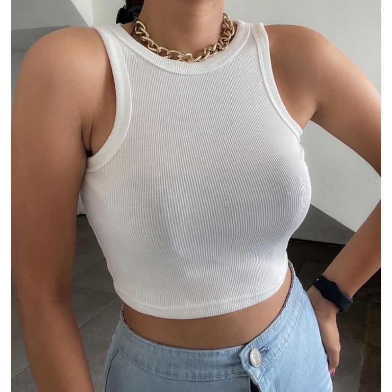 Crop Rib Tank Top Atasan Wanita