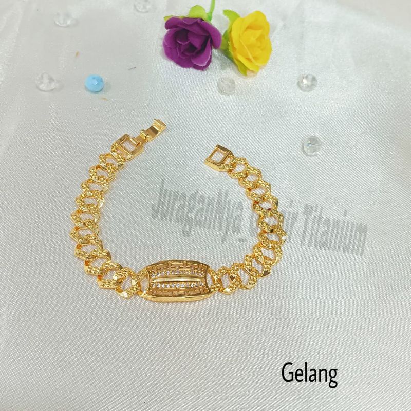 SET GELANG Titanium CEMBUNG UKIR DIAMOND SUPER perhiasan fashion Korea anti karat&amp;anti luntur