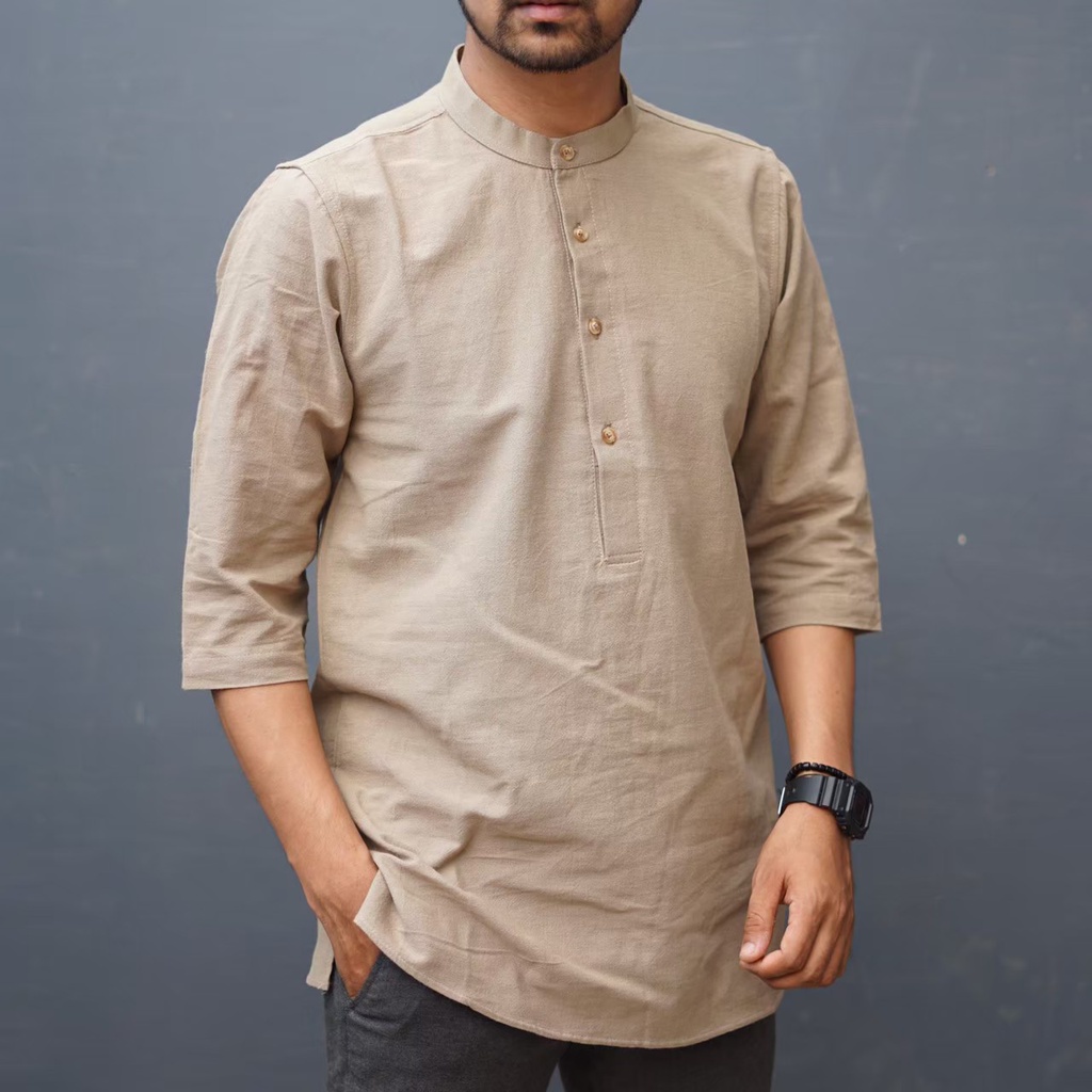 AL HABSYI Kurta Pakistan Linen l Baju Koko kurta Pakistan l Kurta Pakistan lengan tiga perempat l Koko Qurta l Qurta Pria l Qurta lengan tiga perempat l KURTA LS pria lengan tiga perempat polos warna Abu Abu seri KLTP 004 l BAJU MUSLIM TERBARU 2022