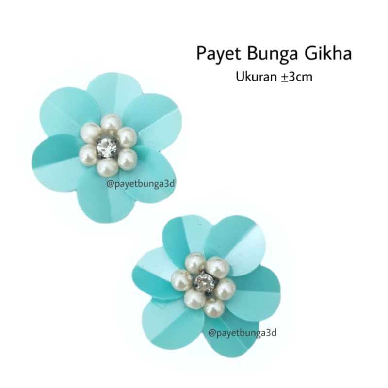 payet bunga rangkai 3d Gikha payet rangkai leher / dada / pinggang summer blue 3cm
