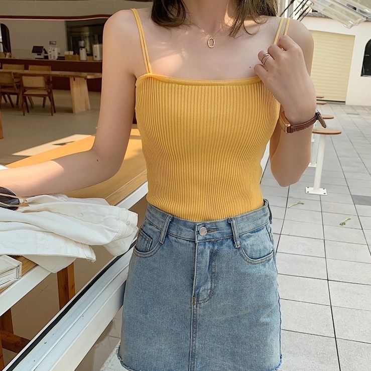 T962 • Korea Knit Tanktop Two Straps Import • Singlet Rajut Inner Fashion Wanita-Yellow
