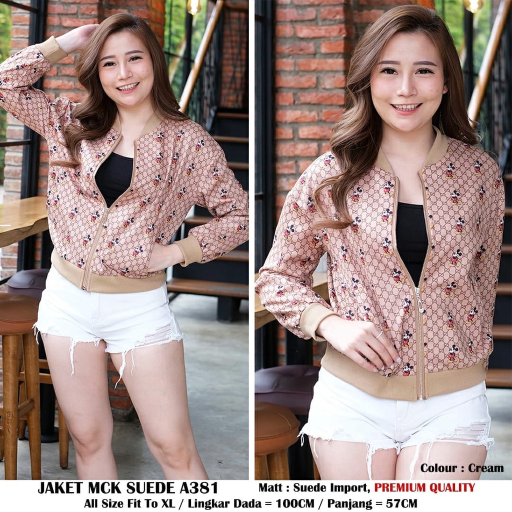 BISA COD (JENNI AND CO) JACKET JAKET WANITA CEWEK MICKEY MOUSE SUEDE A381 SUEDE OVERSIZE ALL SIZE IM
