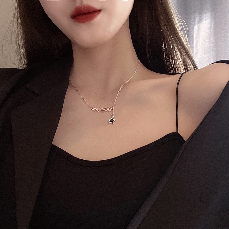 Kalung Rodium Rose Juntai Bintang Serut Trending Korea Fashion Style