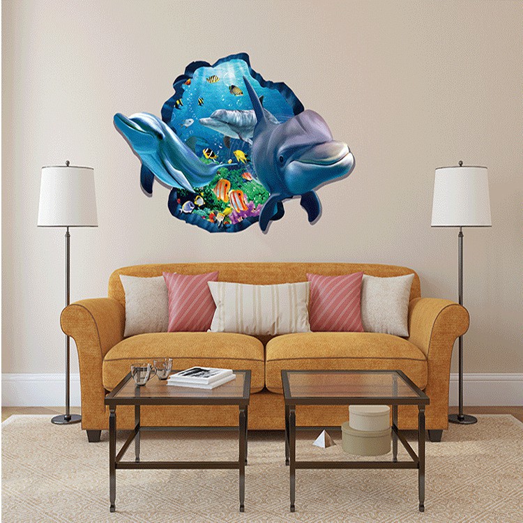 Reliza Wall Sticker Ikan Lumba Lumba Dolphin Jendela 2D 3D Stiker Dinding LDR