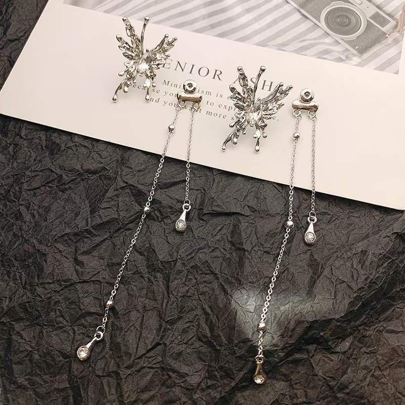 Anting Gantung Panjang Model Sayap Kupukupu Bahan Sterling Silver 925 Gaya Retro Untuk Wanita