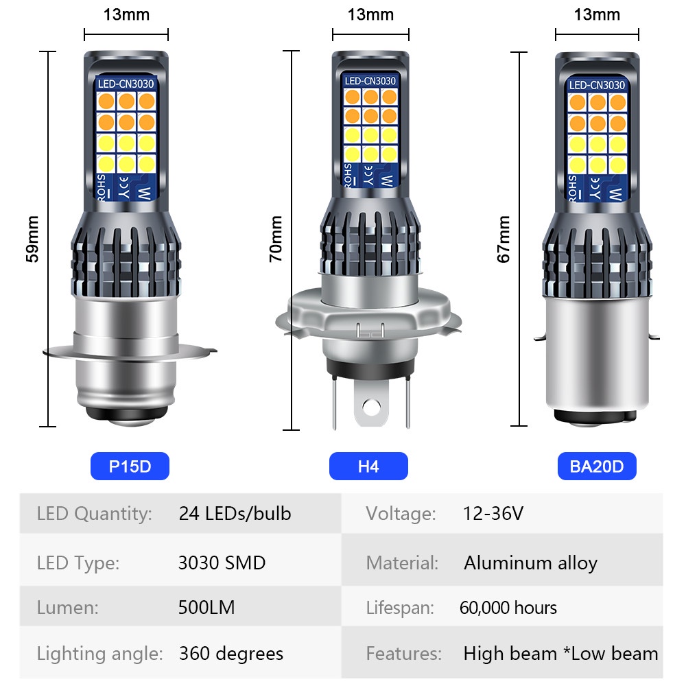 Bohlam Lampu Depan LED 2 in 1 H4 P15D BA20D H6 12V Super Terang Untuk Motor Skuter