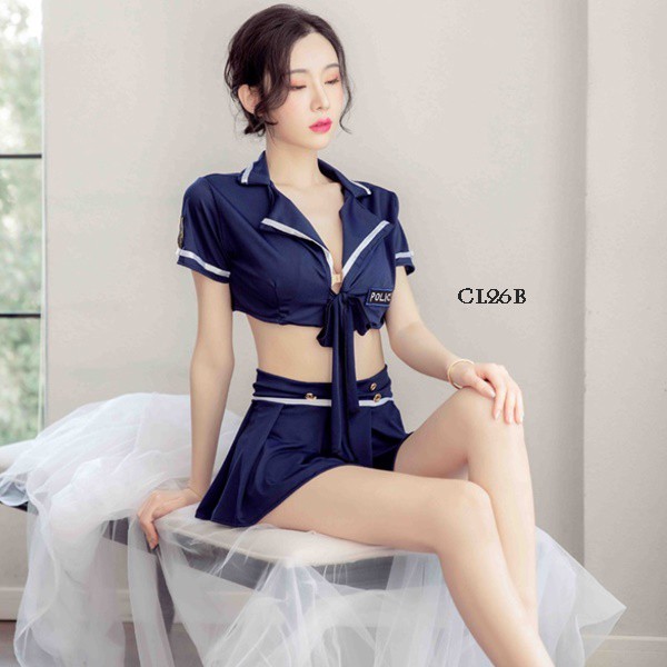 [READY STOK] LINGERIE SEXY KOSTUM COSPLAY LINGERIE SERAGAM POLISI SEKSI NAVY CL26B