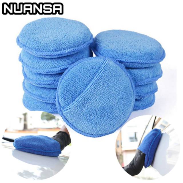 Microfiber Pad Aplikasi Poles Waxing Body Mobil Motor Warna Biru Bulat Applicator Pad Quality