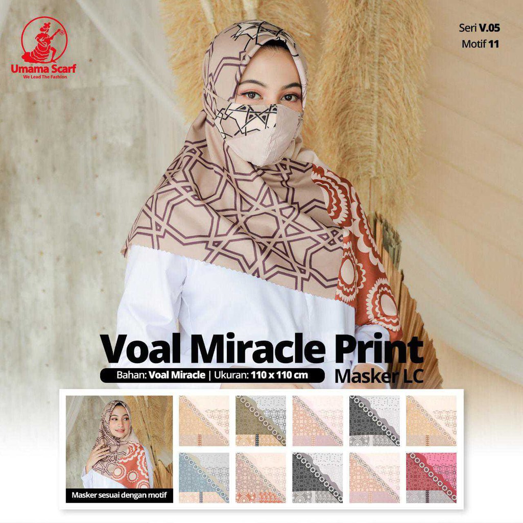 Jilbab Voal Miracle Plain Motif free Masker