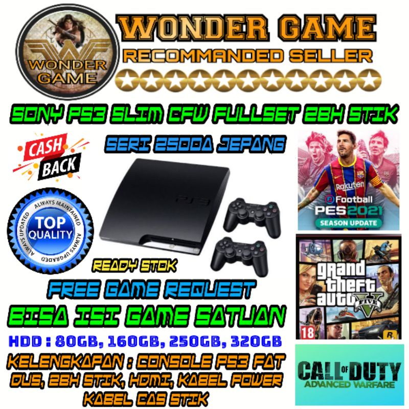 PS3 SLIM SONY PS3 CFW SERI 2500 HDD 500GB BARU MESIN VOID REGION JEPANG
