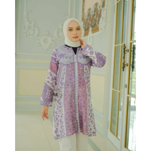 Baju Batik Wanita Modern Atasan Tunik Batik Kerja Kantor Wanita Seragam M L XL XXL