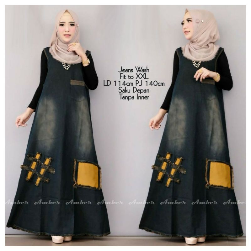 Taliza Overall Jeans Cewek Fit XXL LD 120 Baju Kodok Rok Panjang Jins Wanita Dewasa JUMBO Murah