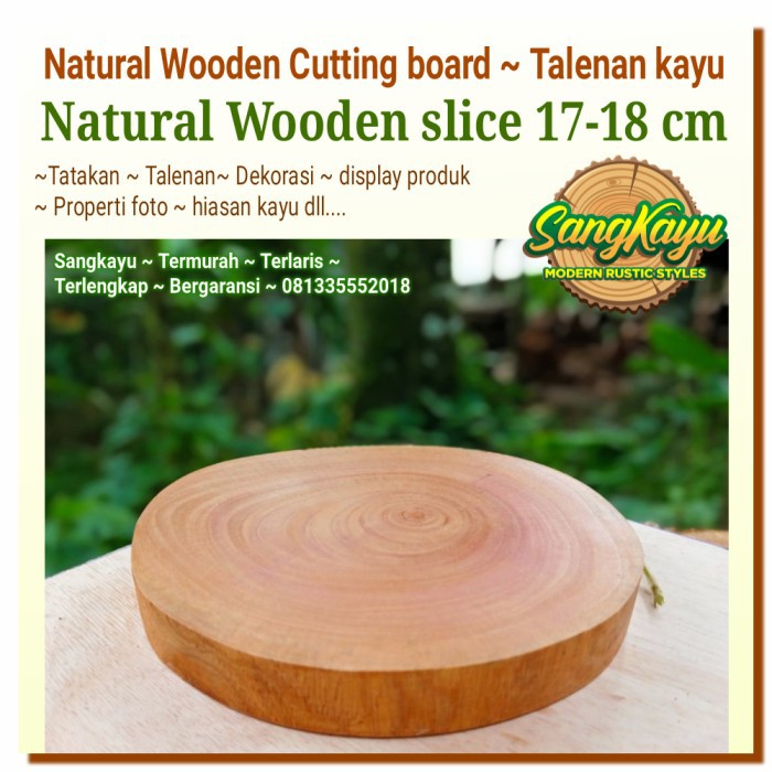 Tatakan talenan kayu alami diameter 17-18 properti foto wooden coaster