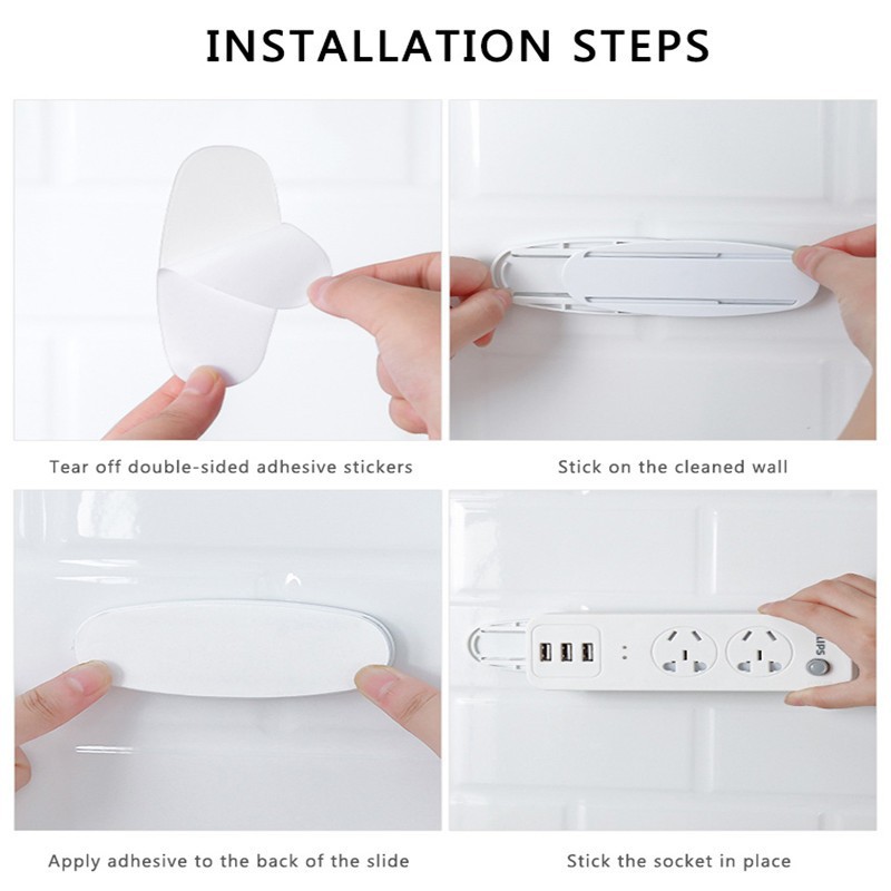 Self Adhesive Power Strip Fixator Wall Penempel Gantungan Adopter Stop Kontak Tempat Pengait AC