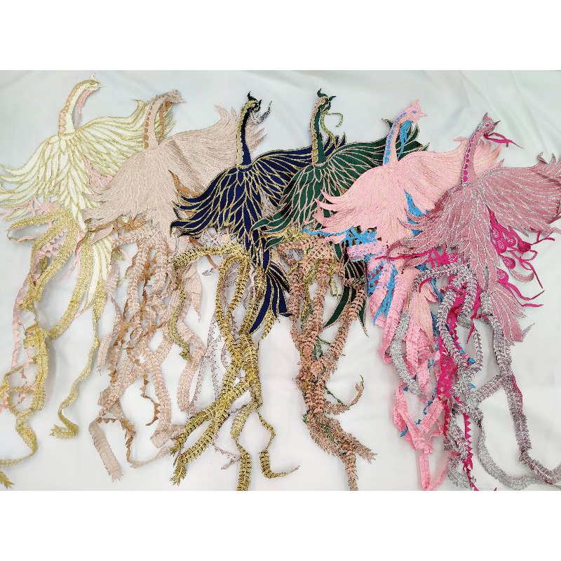 Lace bordir burung,tempelan bordir motif burung cheongsam pheonix