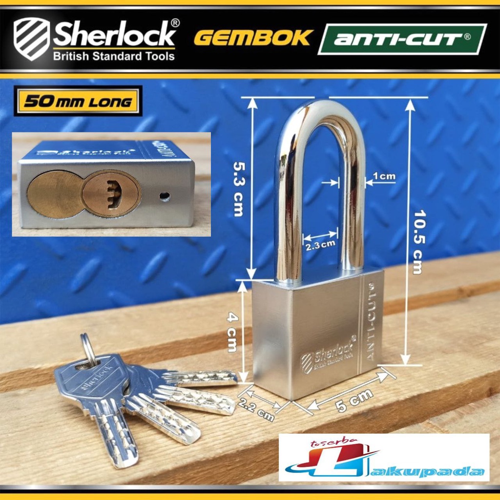 Gembok Original Sherlock British Anti-Cut Lock Long 50mm