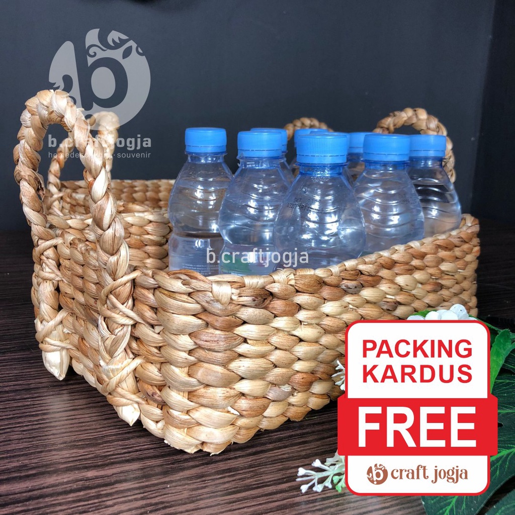 Tray Enceng Gondok Cantik / Keranjang Anyaman Enceng Gondok / Tempat Aqua Kosmetik Serbaguna / water
